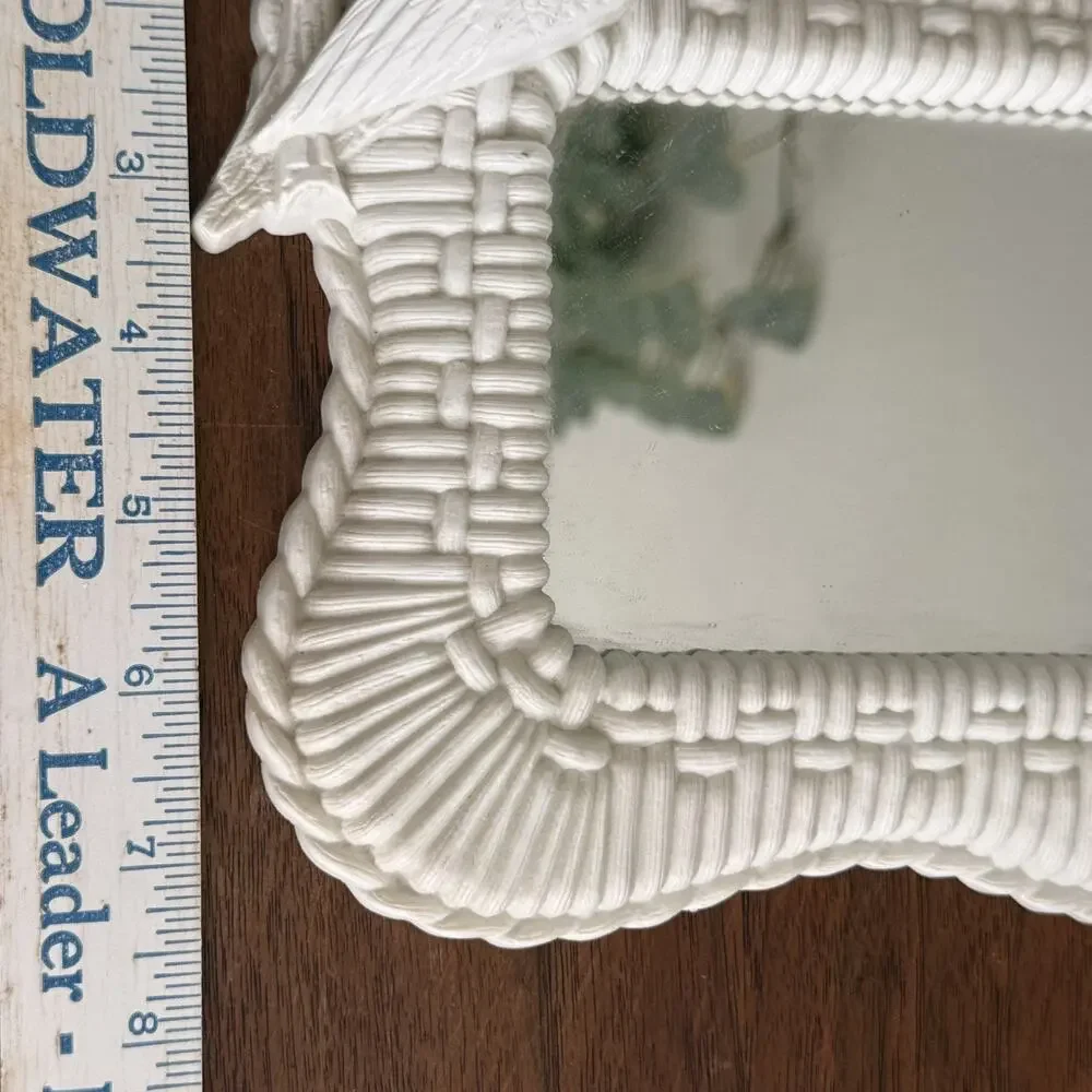 Vintage Wall Mirror w/ Birds Gallery Wall Plastic Frame Cream Color Boho Retro